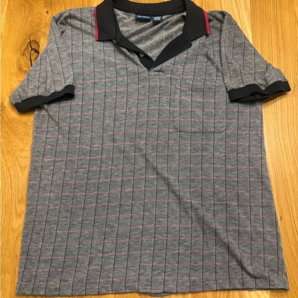 Vintage Par Four Men's Navy and Gray Polo Shirt